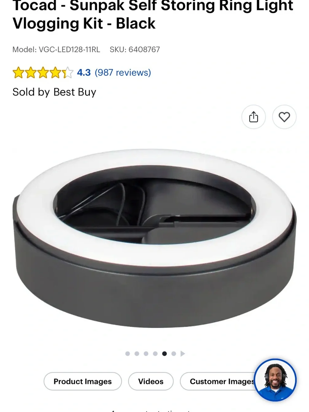 Black LED Ring Light Floor Lamp - Sunpak Vlogging Kit